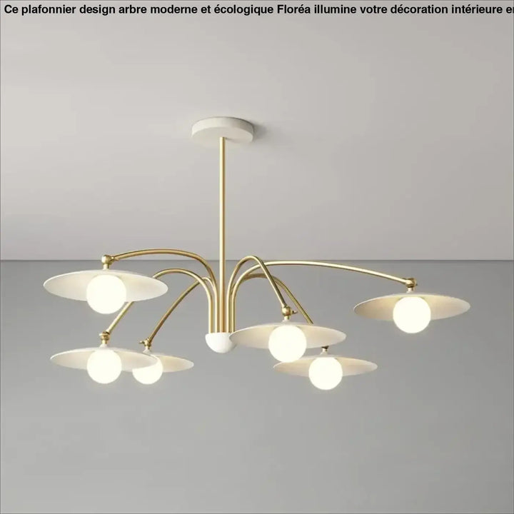 Plafonnier led art déco blanc et doré à bras pivotants
