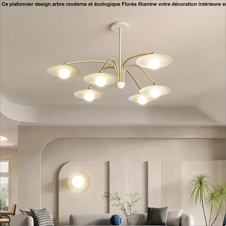 Plafonnier led art déco blanc et doré à bras pivotants