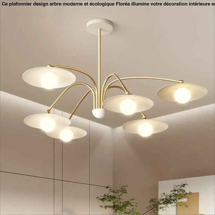 Plafonnier led art déco blanc et doré à bras pivotants