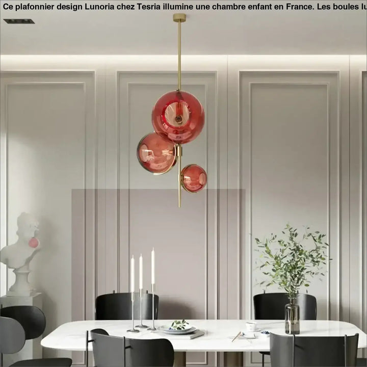 Suspension Luminaire contemporaine grappes de boules verre coloré