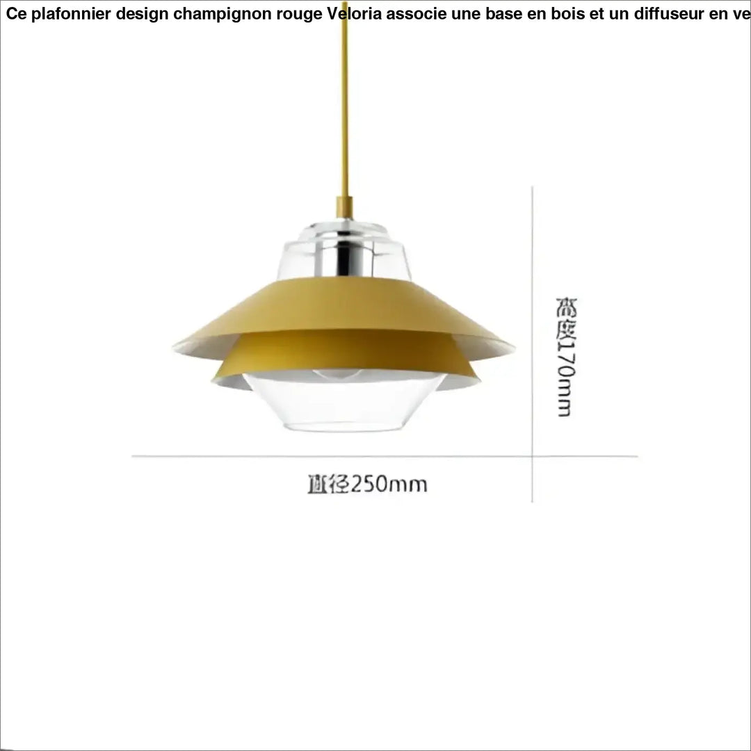 Suspension luminaire ariella jaune à étages avec accents en verre clair et tige de suspension finition or pour décoration intérieure