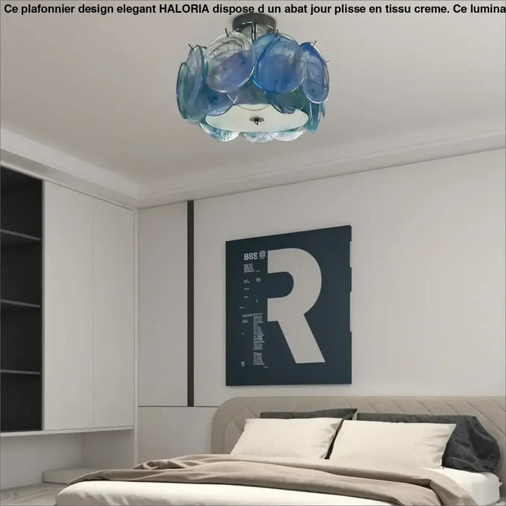 Luminaire plafonnier abalone avec suspension en verre bleu design moderne en forme de fleur