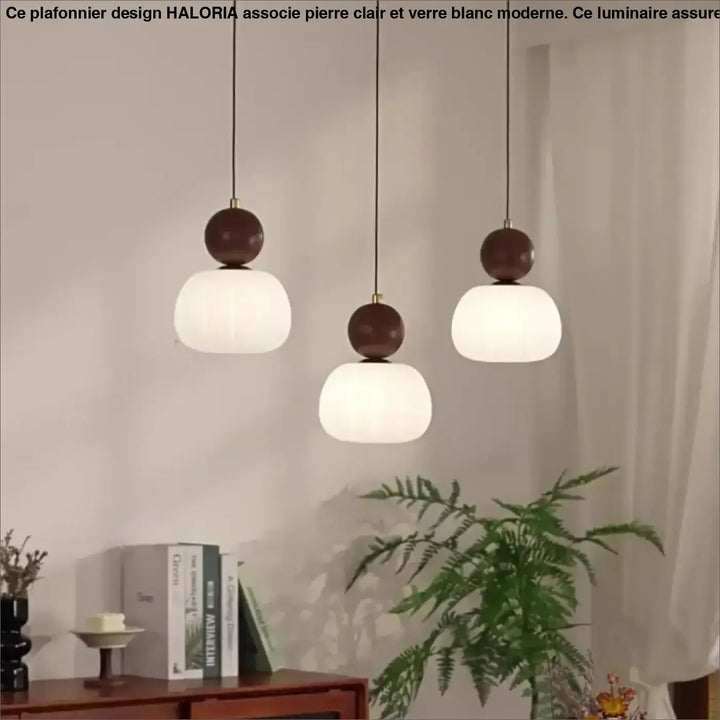 Suspension Luminaire Minimaliste en Verre et Bois Coloré

