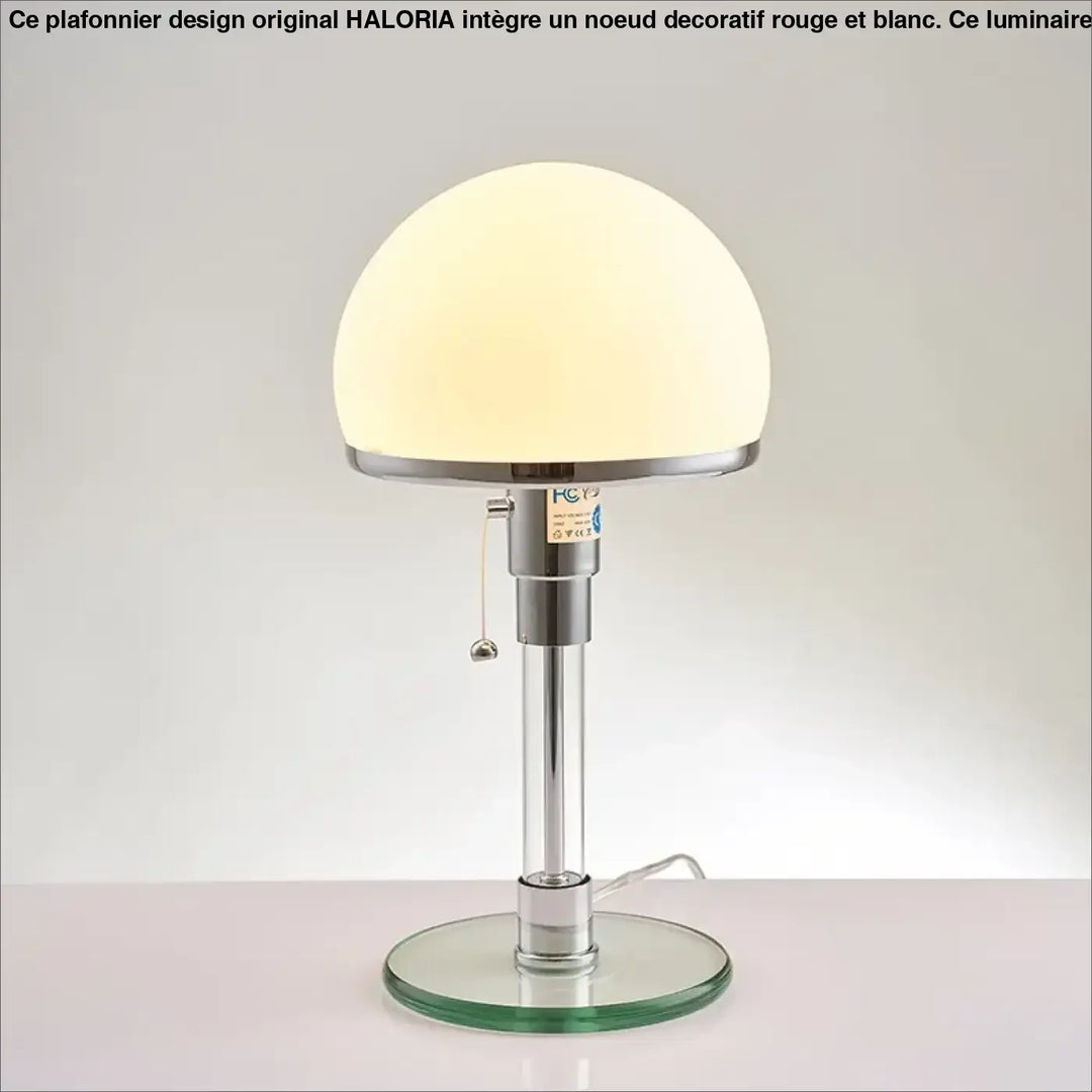 Lampe de table nisha avec base chromée, abat-jour opale givré, parfaite pour une table contemporaine et ambiance chaleureuse