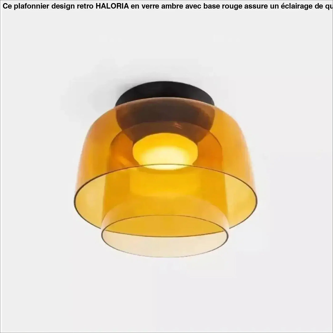 Luminaire plafonnier coloré ceili en verre superposé ambre avec base de fixation noire pour éclairage intérieur élégant