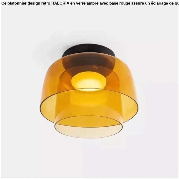 Luminaire plafonnier coloré ceili en verre superposé ambre avec base de fixation noire pour éclairage intérieur élégant