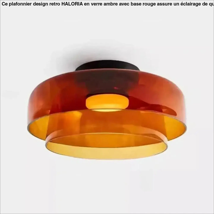 Luminaire plafonnier ceili moderne à deux niveaux avec abat-jours en verre ambré translucide et base noire