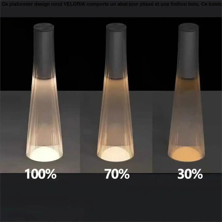 Lampe de chevet acyr en verre moderne avec dessus noir émettant différentes intensités de lumière chaude style épuré