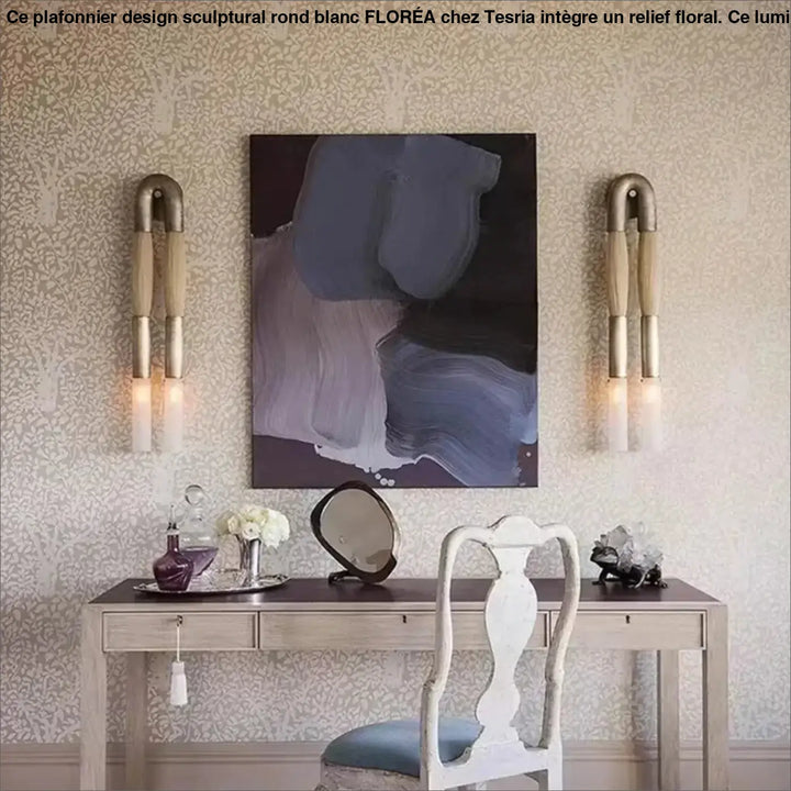 Applique murale design double tube LED en métal et tissu