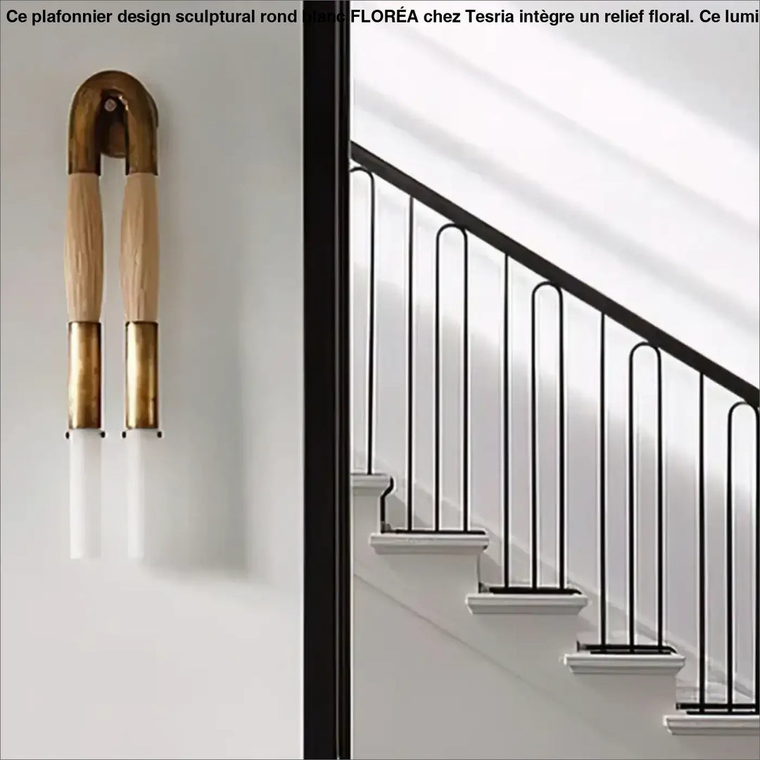 Applique murale design double tube LED en métal et tissu