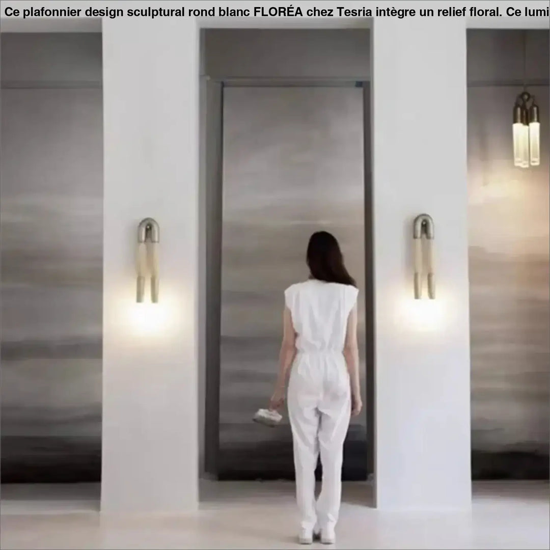 Applique murale design double tube LED en métal et tissu
