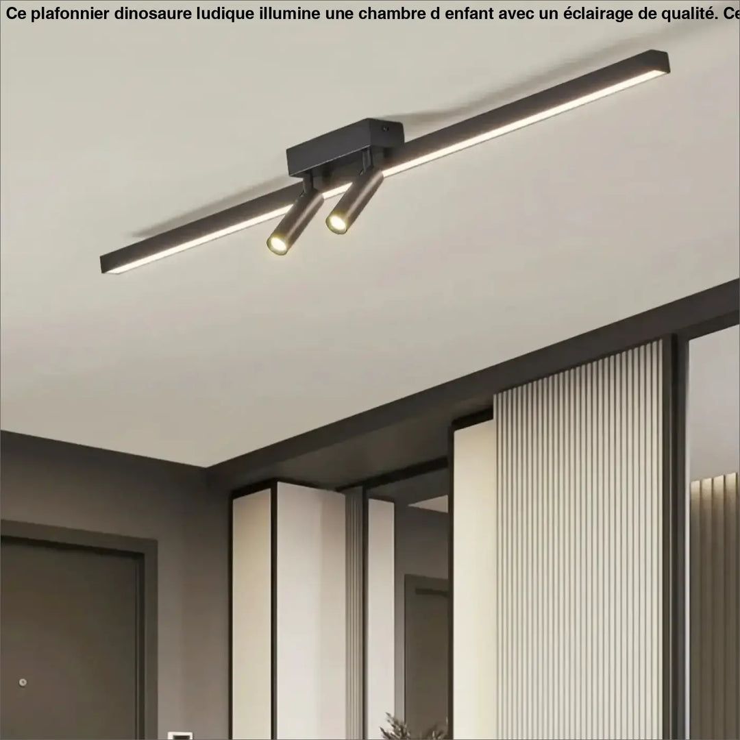 Plafonnier Linéaire Noir Design Avec Double Projecteur

