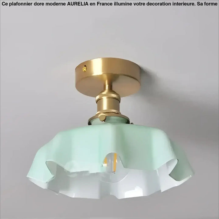 Plafonnier Laiton Et Verre Ondulé Style Rétro Pour Chambre