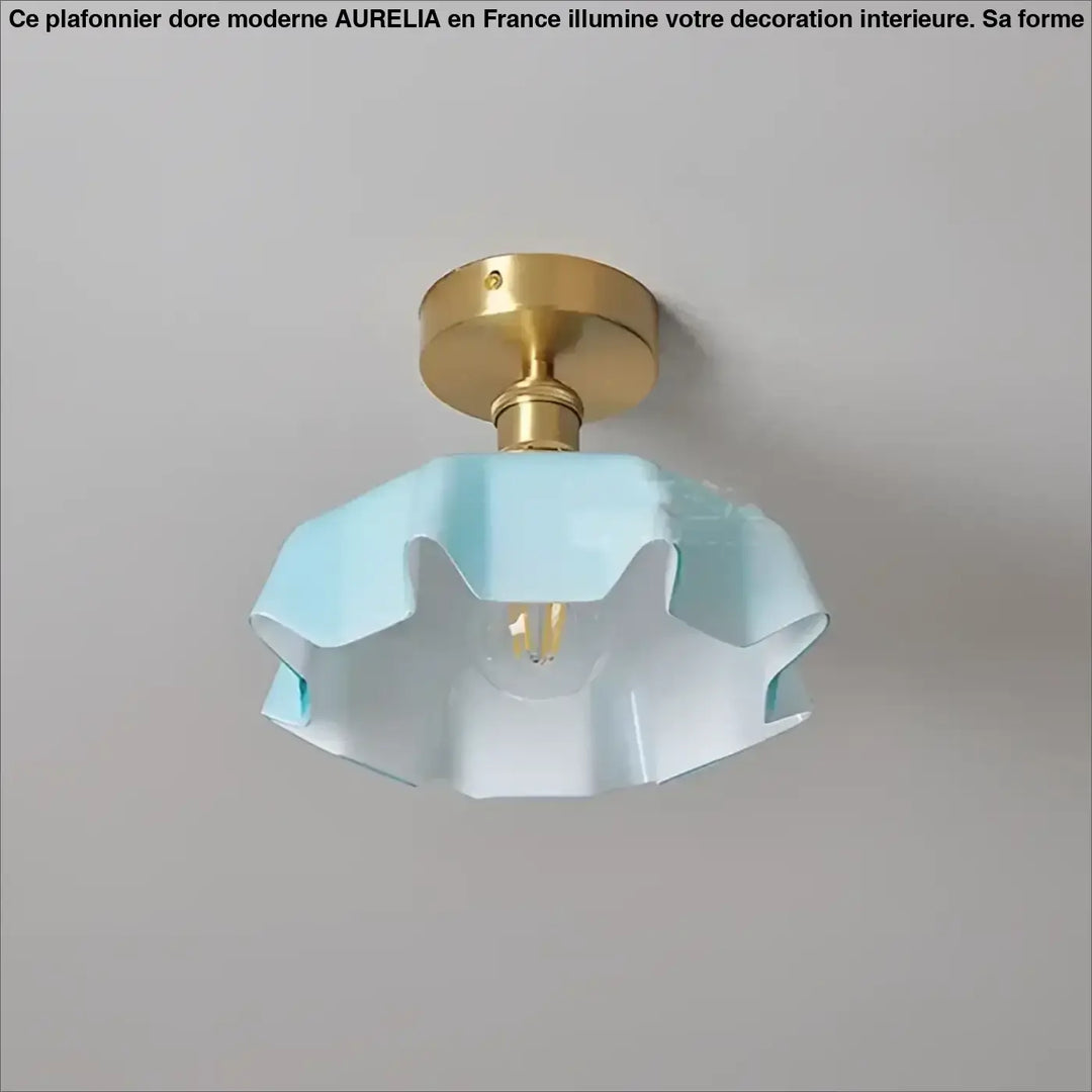 Plafonnier Laiton Et Verre Ondulé Style Rétro Pour Chambre