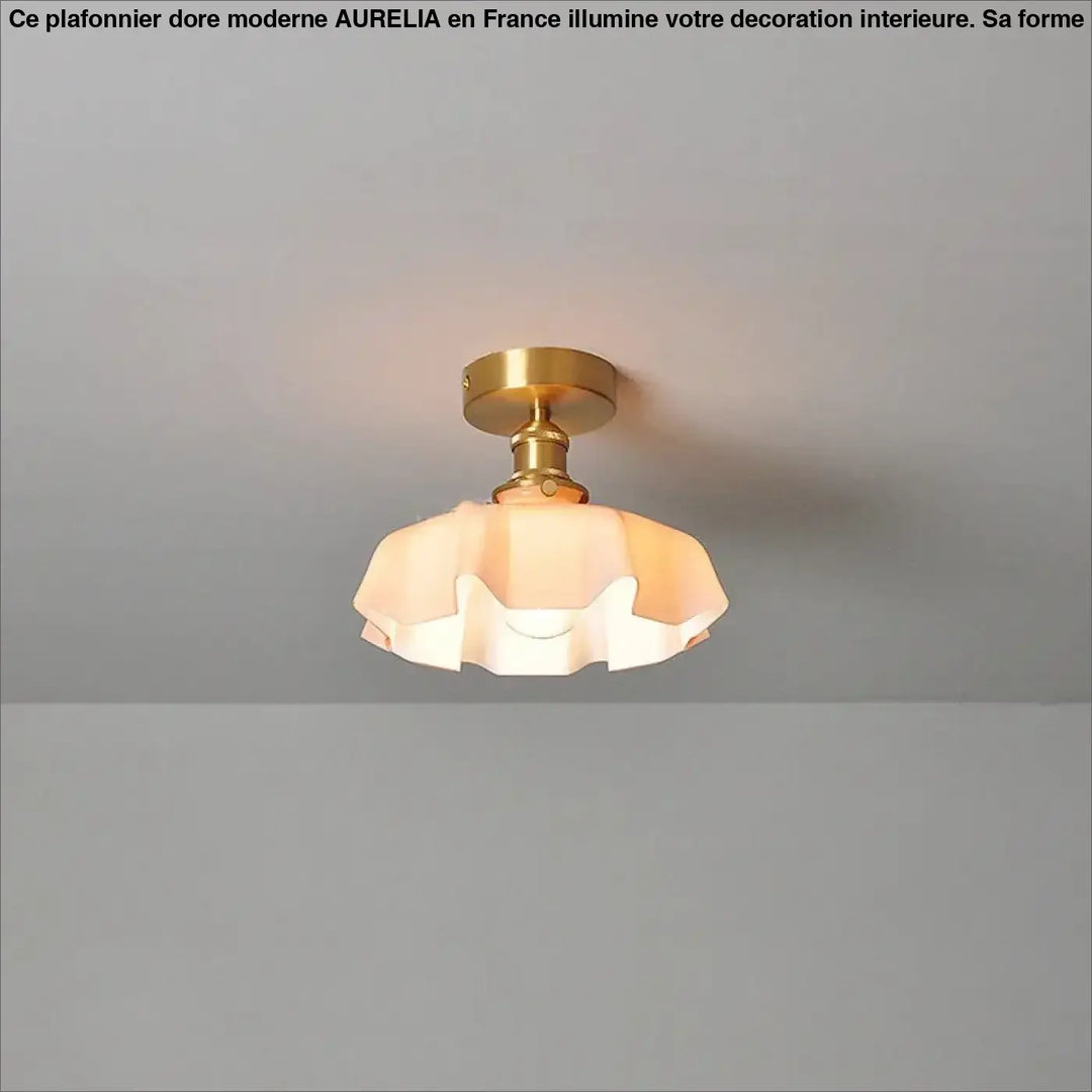 Plafonnier Laiton Et Verre Ondulé Style Rétro Pour Chambre

