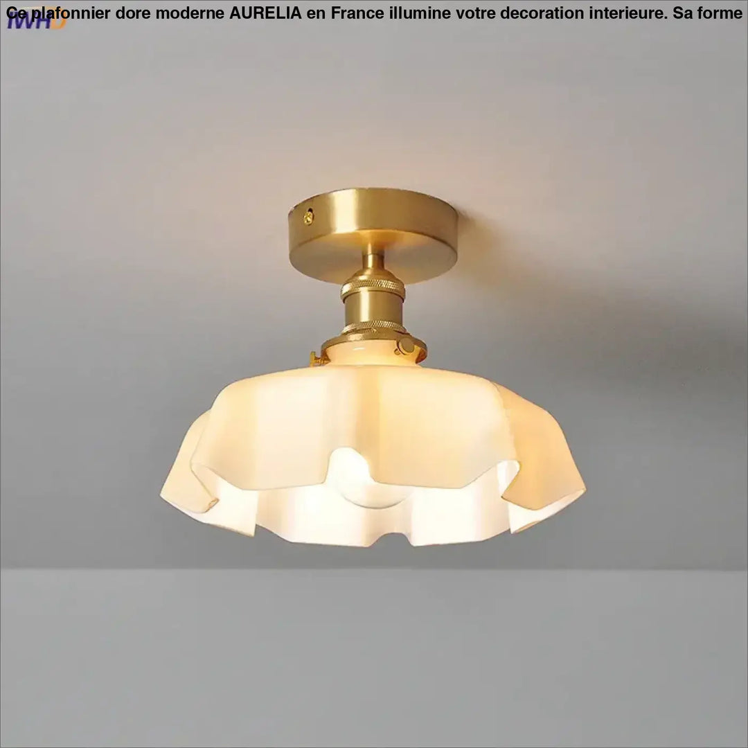 Plafonnier Laiton Et Verre Ondulé Style Rétro Pour Chambre

