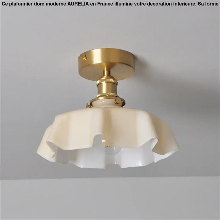 Plafonnier Laiton Et Verre Ondulé Style Rétro Pour Chambre

