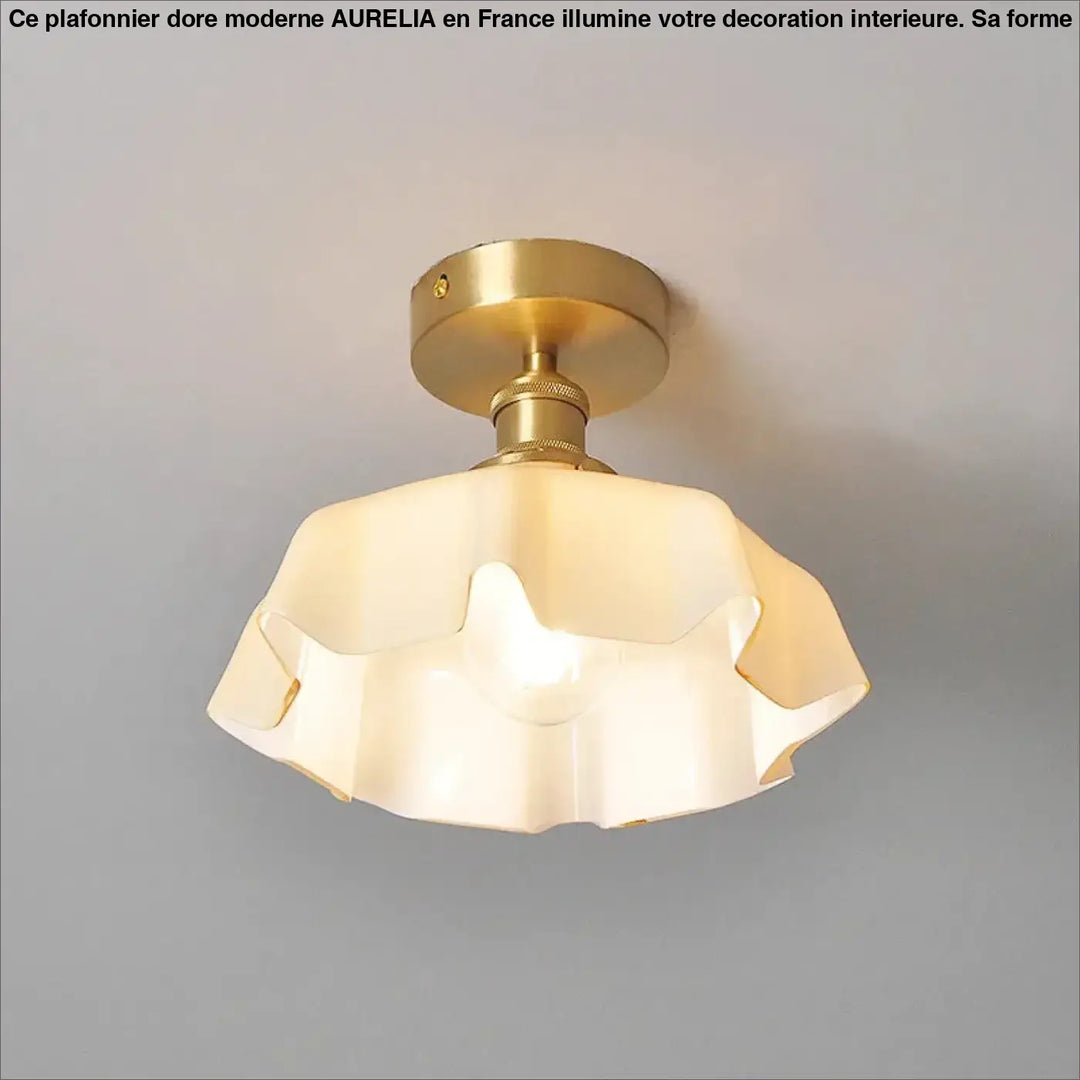 Plafonnier Laiton Et Verre Ondulé Style Rétro Pour Chambre

