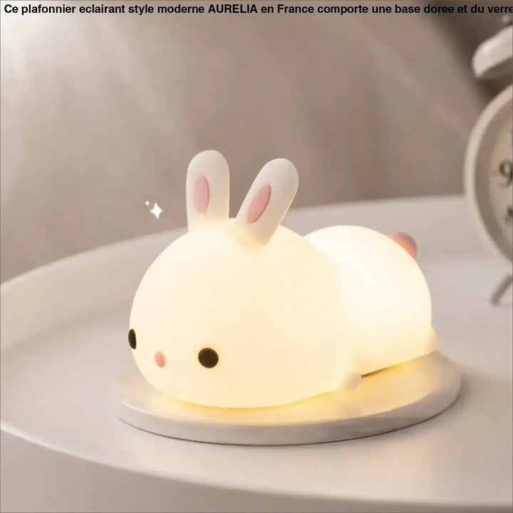 Veilleuse lapin souple blanche douce avec oreilles roses et yeux noirs pour un éclairage d ambiance agréable