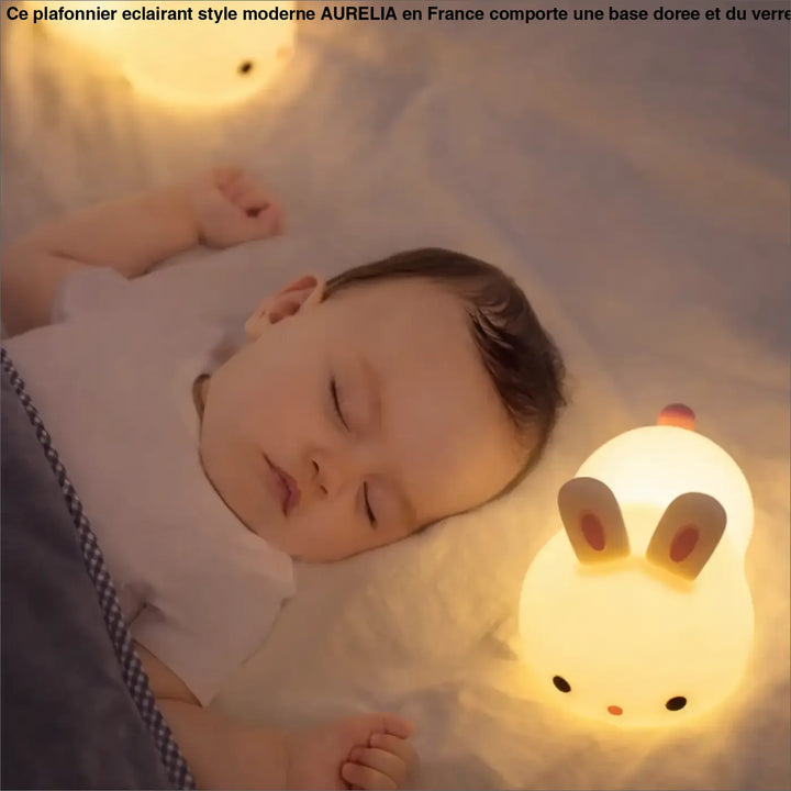 Veilleuse lapin souple blanche douce et lumineuse en forme de lapin avec nez rouge pour ambiance apaisante