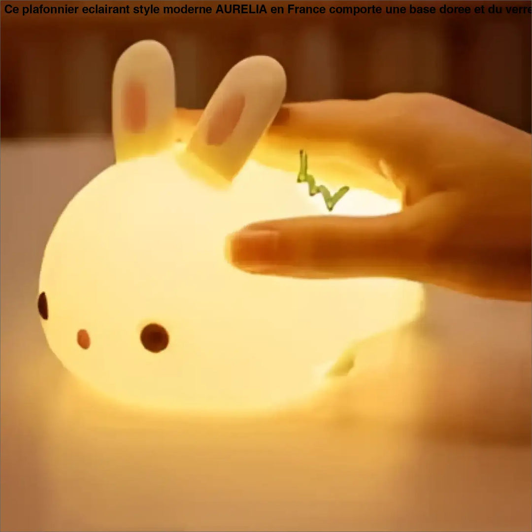 Veilleuse lapin souple rabby blanche douce lumineuse avec yeux noirs et oreilles roses pour éclairage nuit