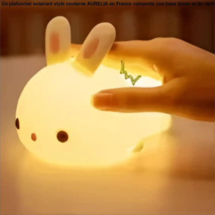 Veilleuse lapin souple rabby blanche douce lumineuse avec yeux noirs et oreilles roses pour éclairage nuit