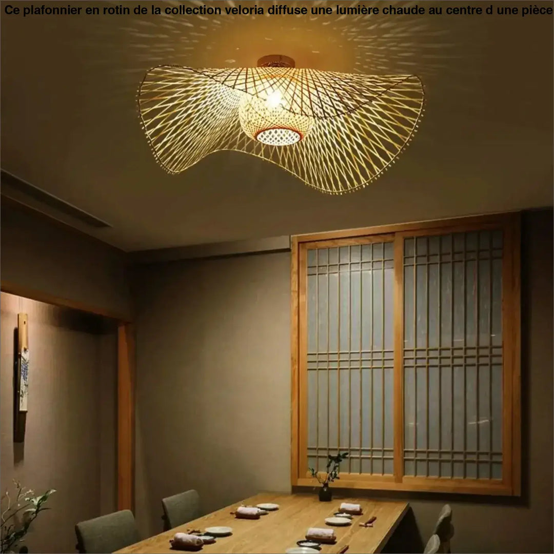 Plafonnier En Rotin Sculptural Design Artisanal