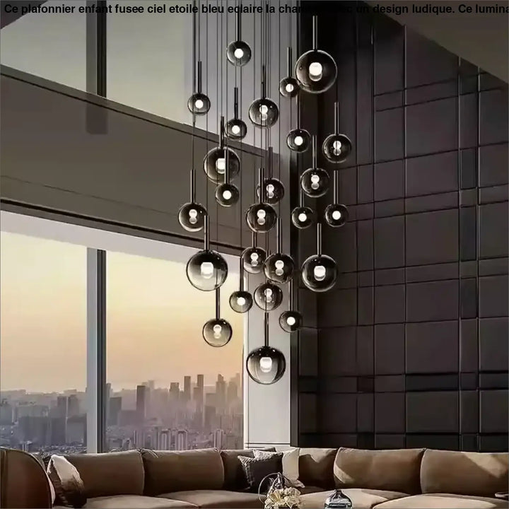 Suspension Cascade Design Moderne Boules Noir Élégante Chic