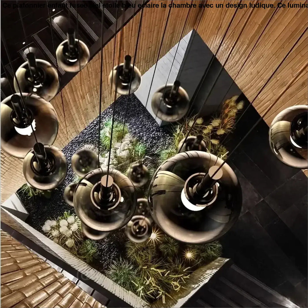 Suspension Cascade Design Moderne Boules Noir Élégante Chic