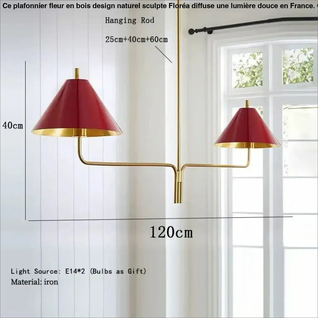 Suspension design dorée à deux bras avec abat jour beige