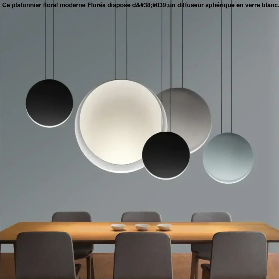 Suspension luminaire lunis avec abat-jours circulaires minimalistes en finition mate noire blanche et grise