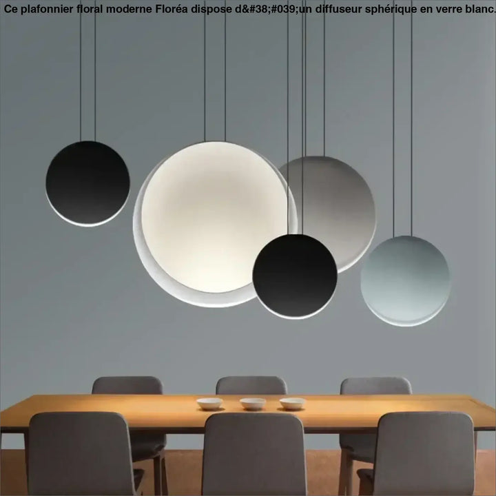 Suspension luminaire lunis avec abat-jours circulaires minimalistes en finition mate noire blanche et grise