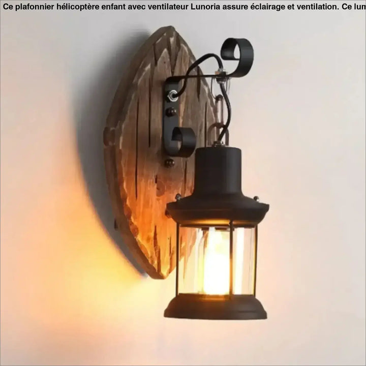 Applique murale bois ancien au design lanterne rétro chaude