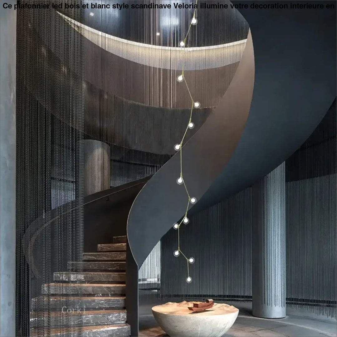 Suspension luminaire verticale en boules opales et laiton