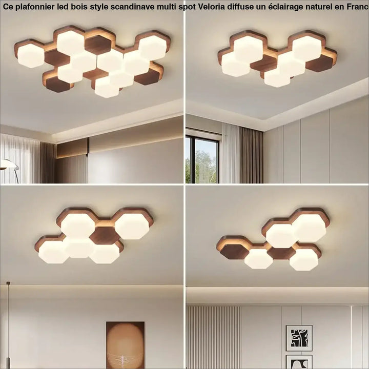 Plafonnier led design géométrique en bois moderne