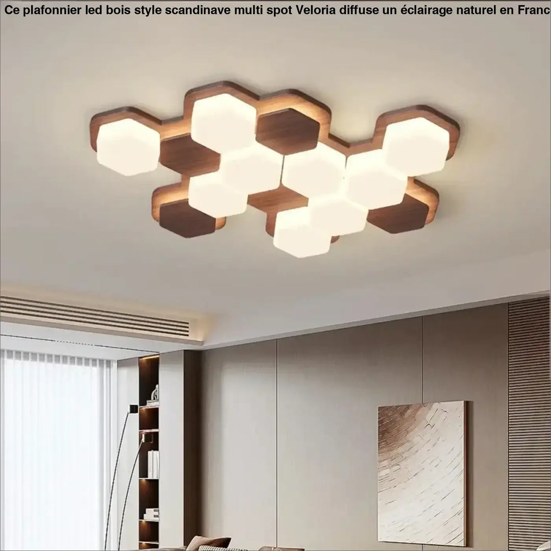 Plafonnier led design géométrique en bois moderne