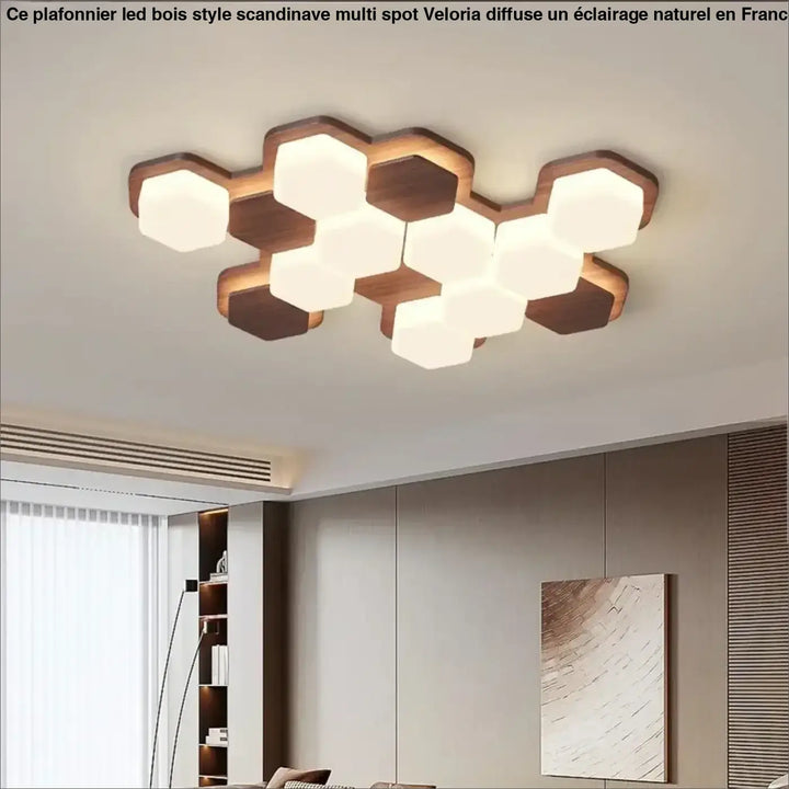 Plafonnier led design géométrique en bois moderne