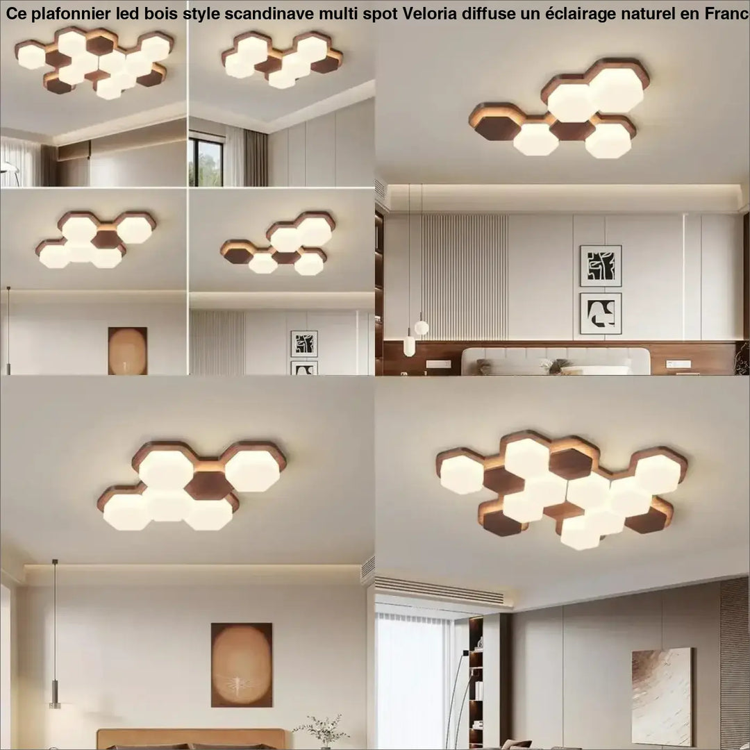 Plafonnier led design géométrique en bois moderne