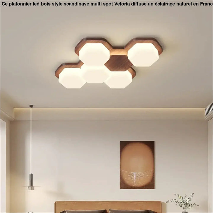 Plafonnier led design géométrique en bois moderne