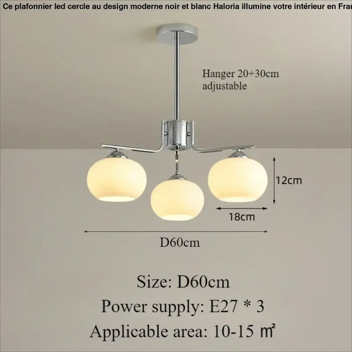 Suspension design avec globes en verre opale élégante