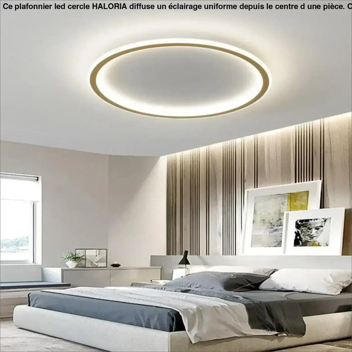 Plafonnier led cercle moderne avec design circulaire blanc et or élégant pour éclairage intérieur HALORIA