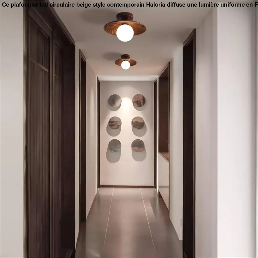 Plafonnier design bois noix et fer led décor bois marron