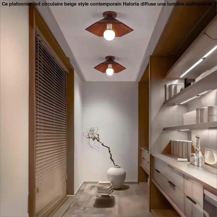 Plafonnier design bois noix et fer led décor bois marron