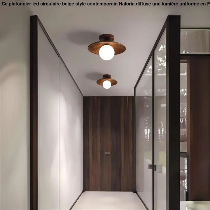 Plafonnier design bois noix et fer led décor bois marron