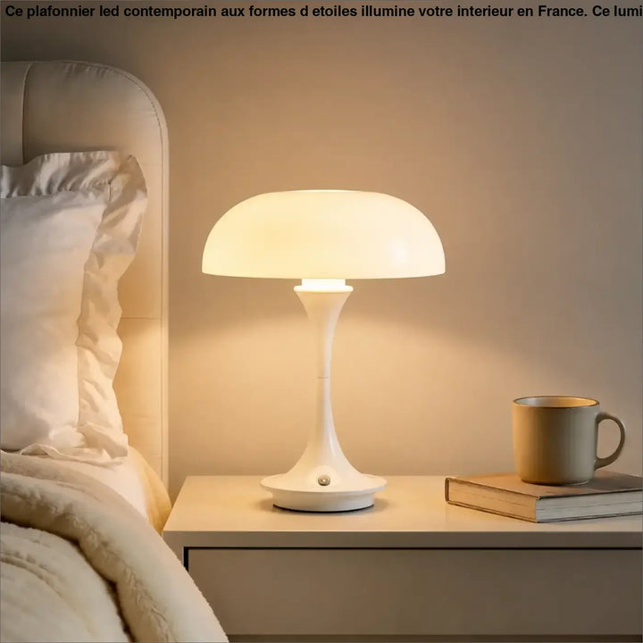 Lampe de table lucina champignon blanc avec finition brillante idéale pour table rétro et décoration intérieure élégante