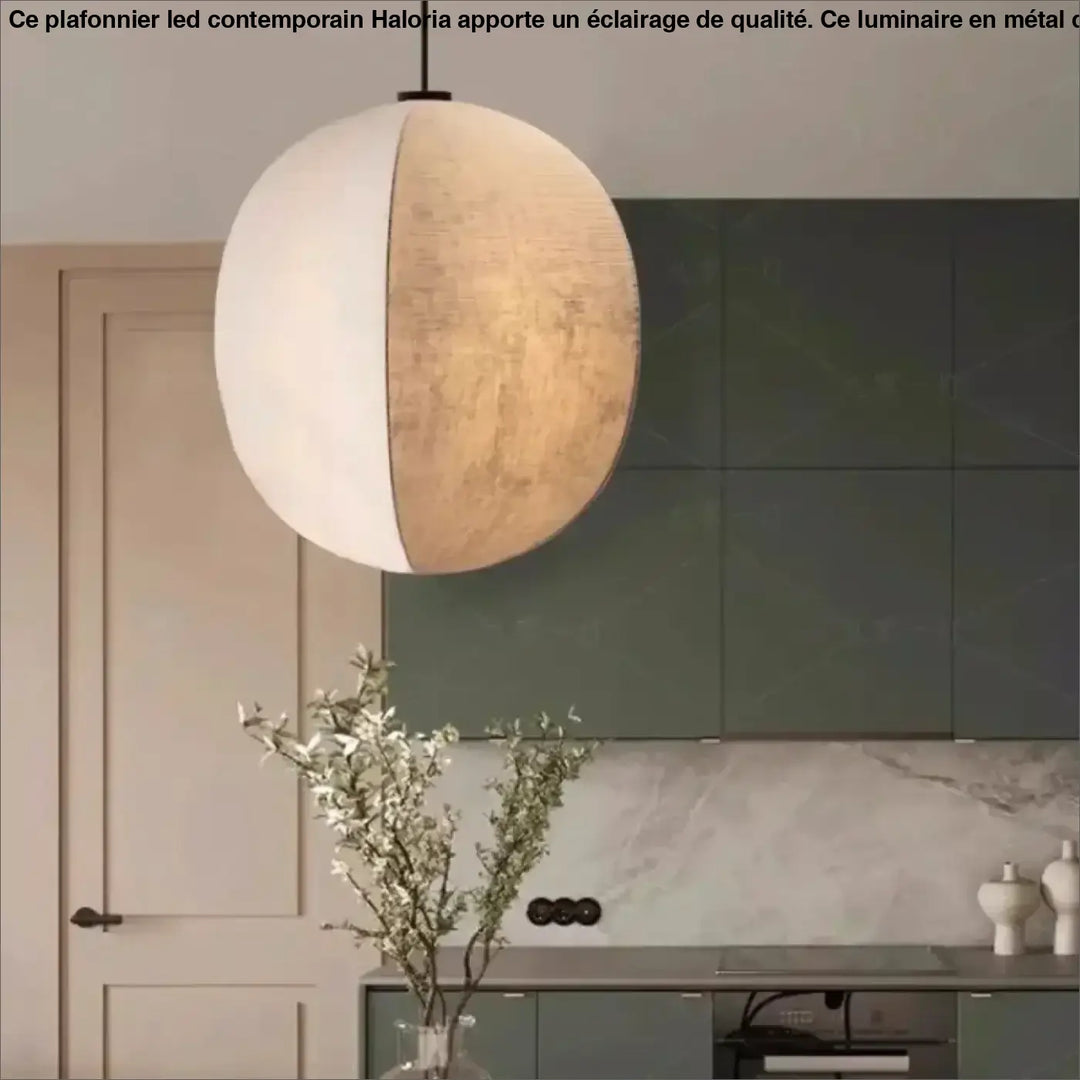 Suspension Design Moderne Sphère Bicolore Tissu Et Blanc