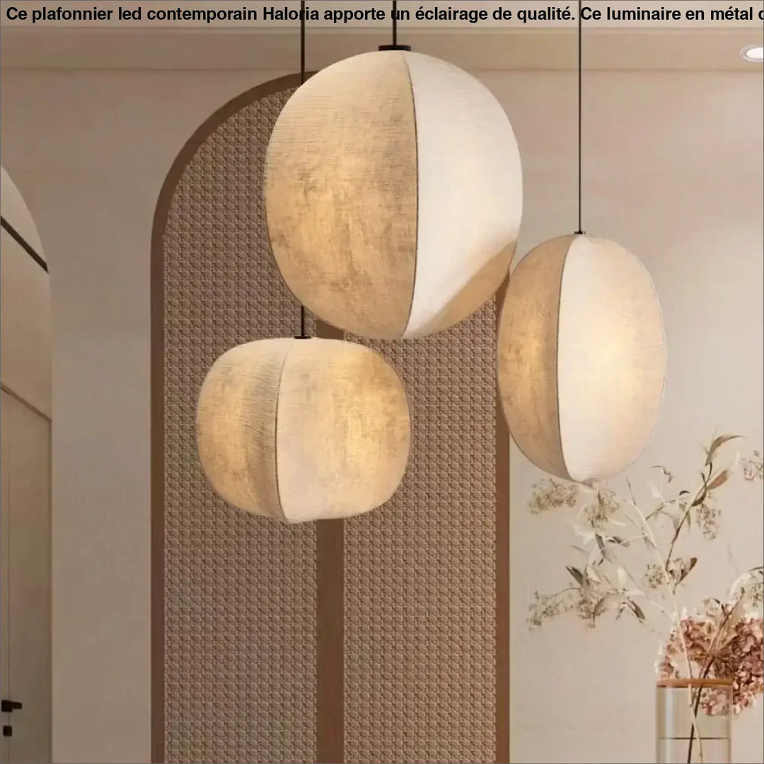 Suspension Design Moderne Sphère Bicolore Tissu Et Blanc