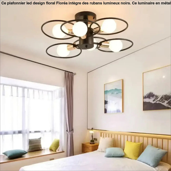 Plafonnier Design À Anneaux Métal Noir Et Ampoules Rétro

