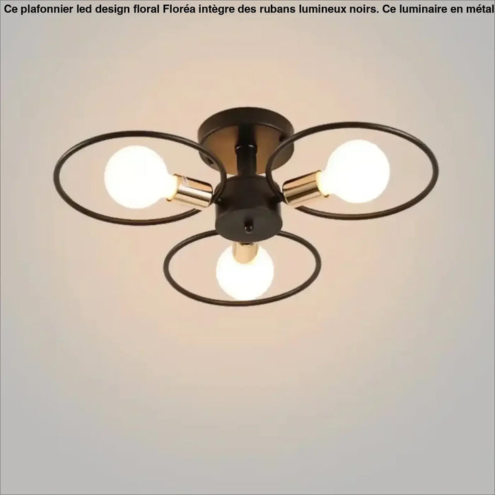 Plafonnier Design À Anneaux Métal Noir Et Ampoules Rétro

