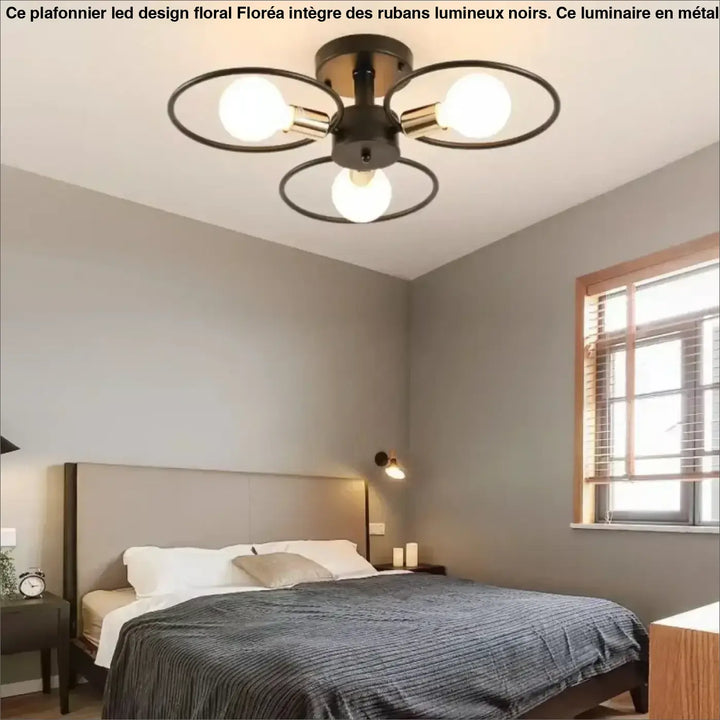 Plafonnier Design À Anneaux Métal Noir Et Ampoules Rétro

